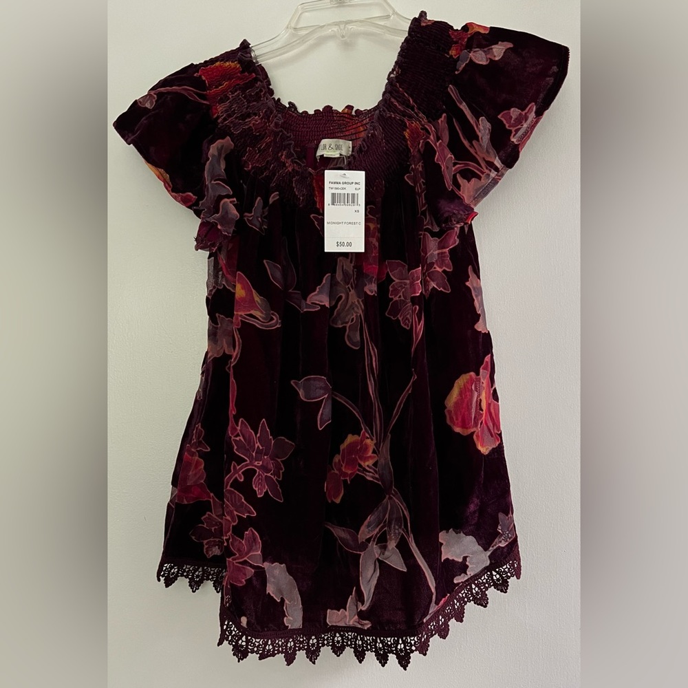 XS Taylor & Sage Floral Velvet off the shoulder top NEW WITH TAGS